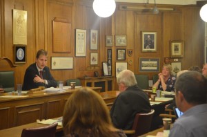 PCC Matthew Ellis at Stone Town Council meeting PCC Matthew Ellis talks to councillors at the meeting.