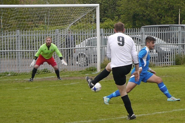 Striker Danny Heard comes close for the Old Boys