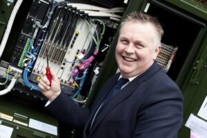 Mark Winnington at superfast broadband cabinet
