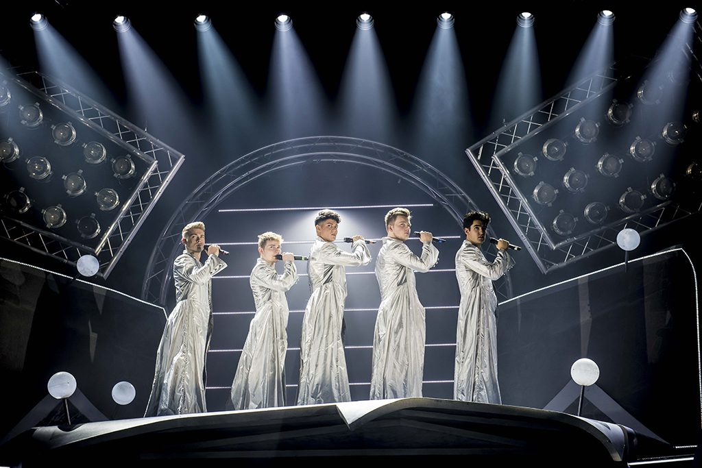 LtoR AJ Bentley, Curtis T Johns, Sario Solomon, Nick Carsberg and Yazdan Qafouri in The Band, credit Matt Crockett