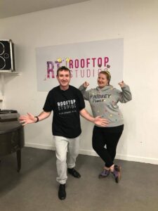 Rooftop tappers Will Tonge and Verity Ann Caddy getting ready to raise funds for BBC Children in Need