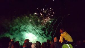 Stone bonfire and fireworks