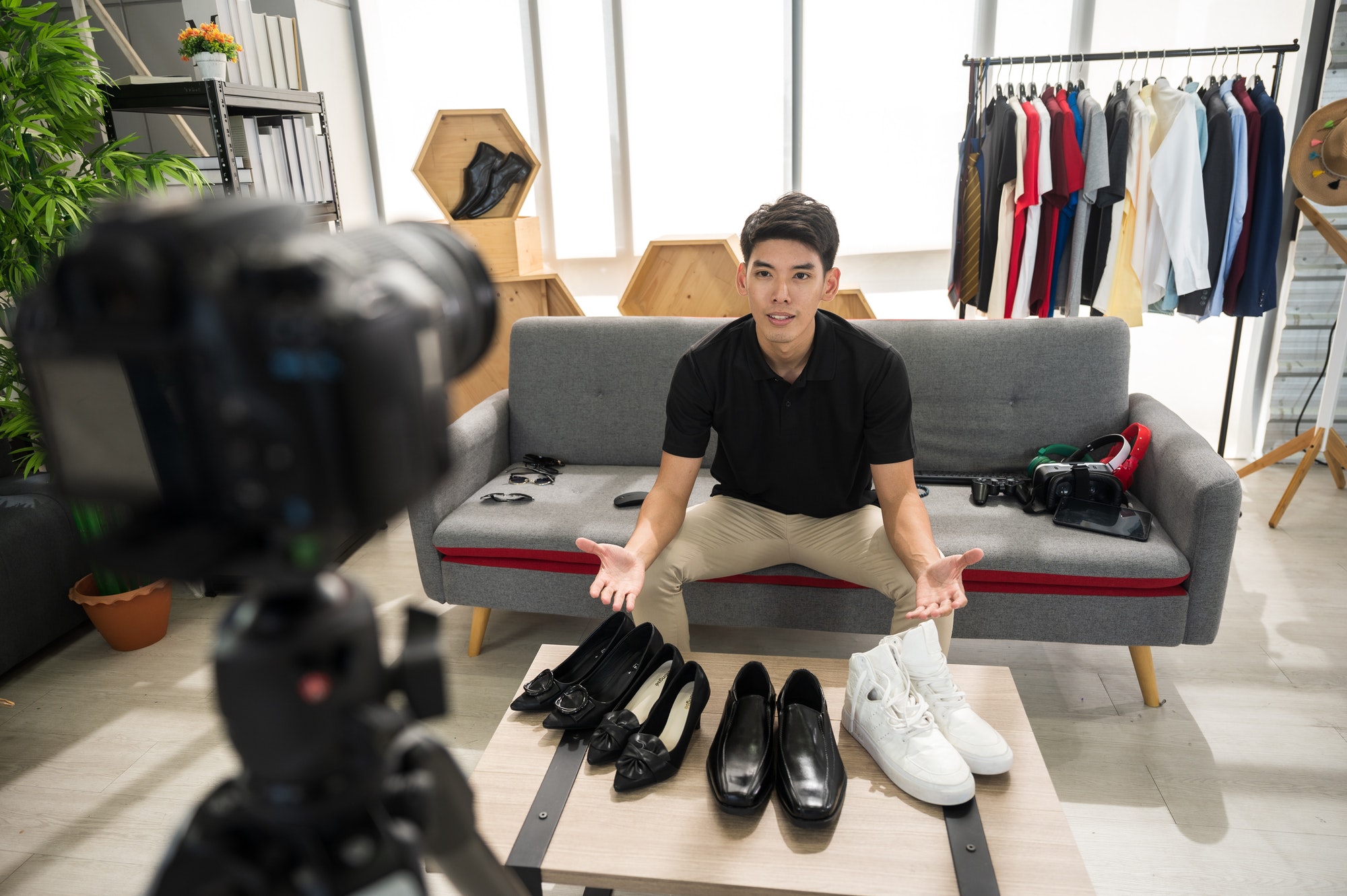 young businessman online selling product by steaming