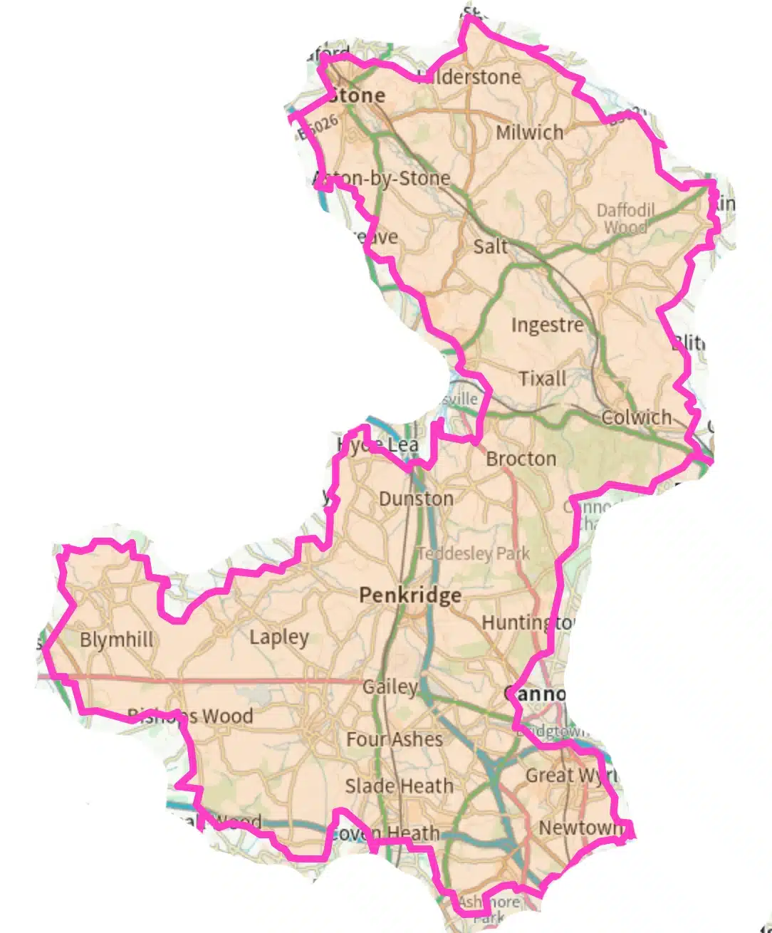 Stone, Greay Wryley and Penkridge Boundary Map