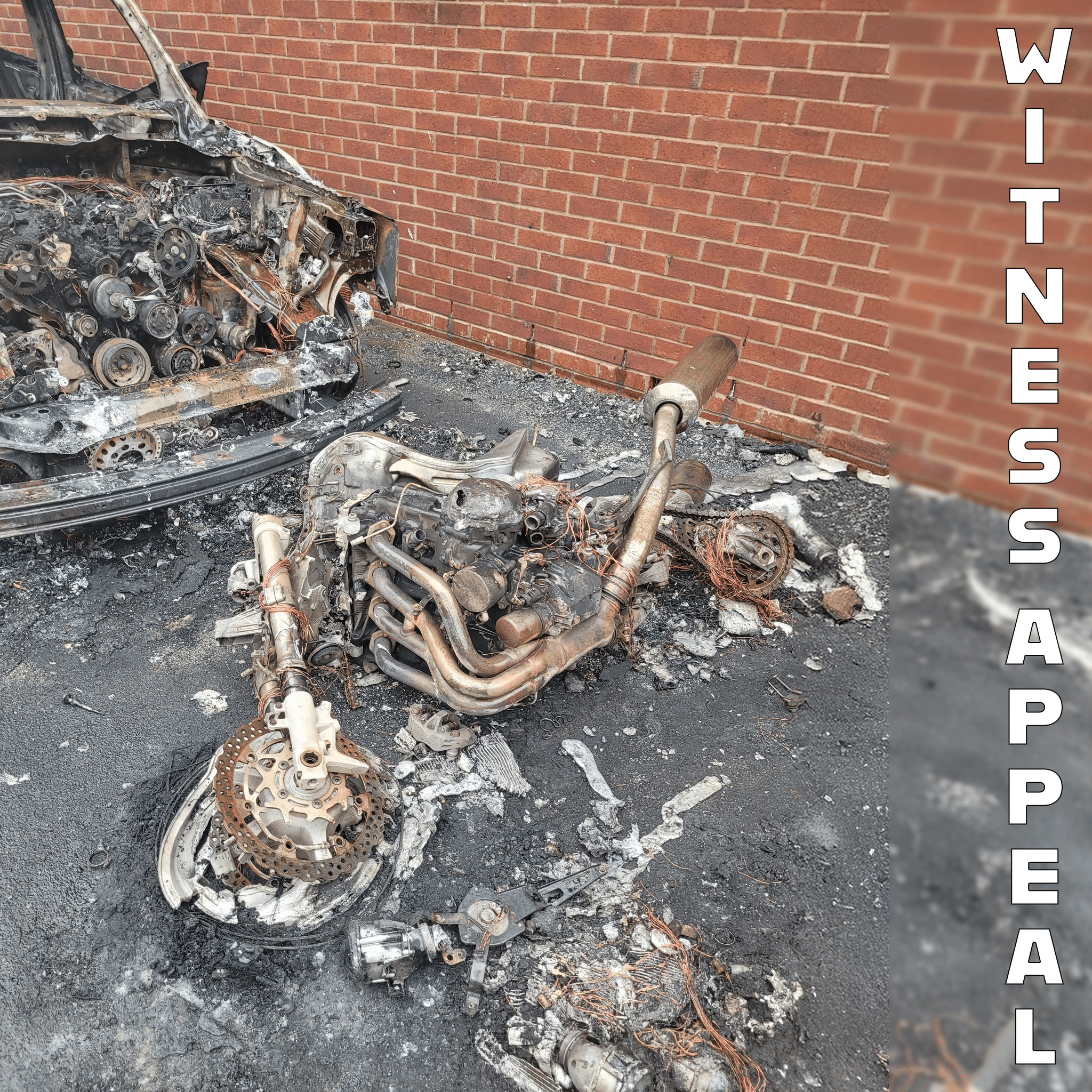 Burnt out Motorbike and 4x4 - Udall Grange