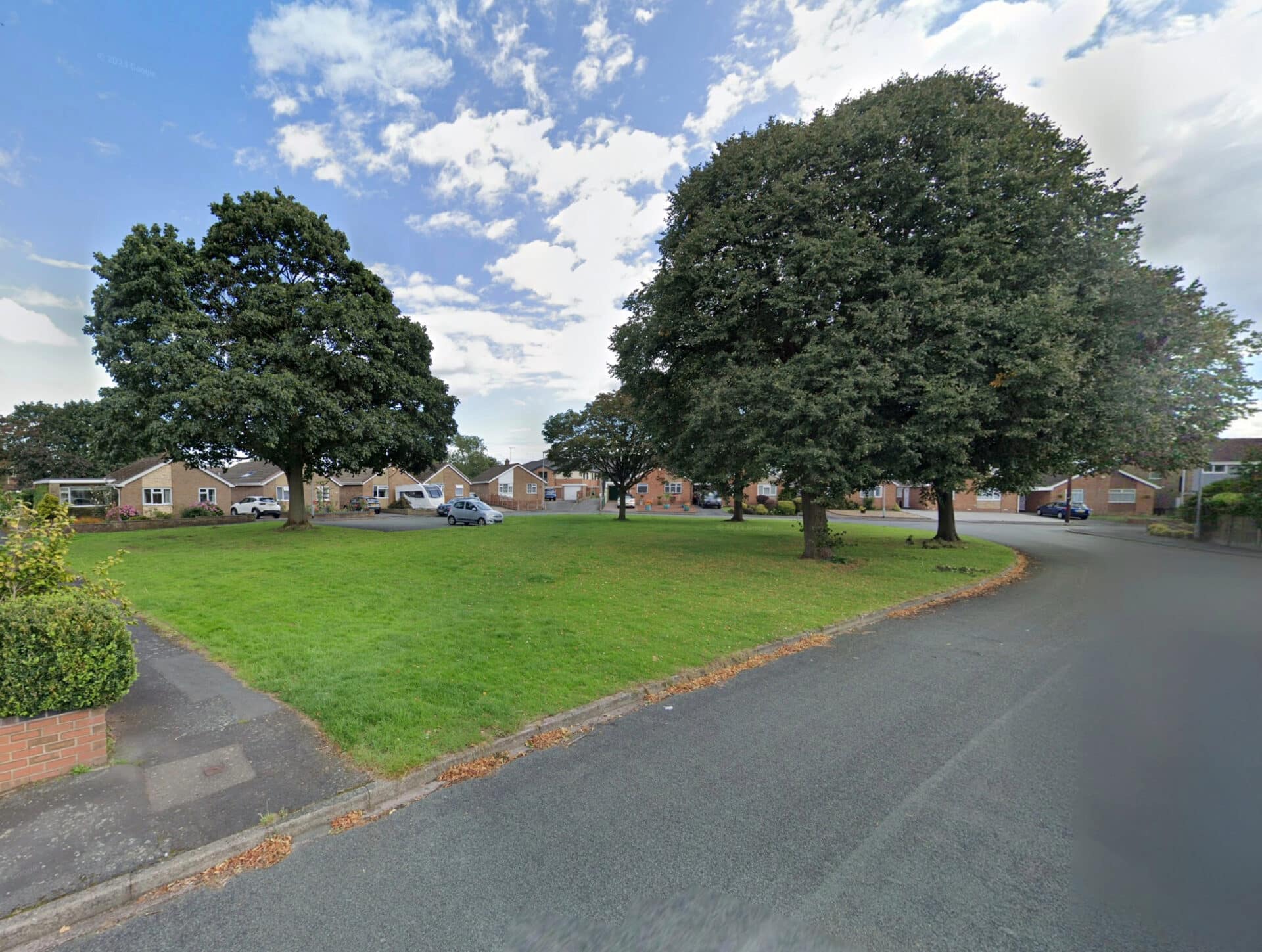 Green space with 5 mature trees
