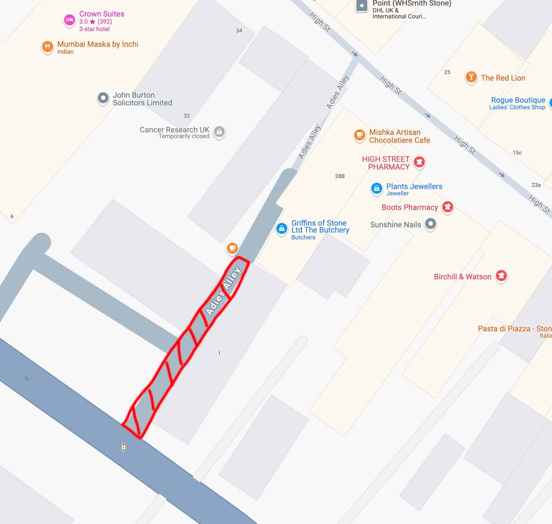 Map of Adies Alley Closure