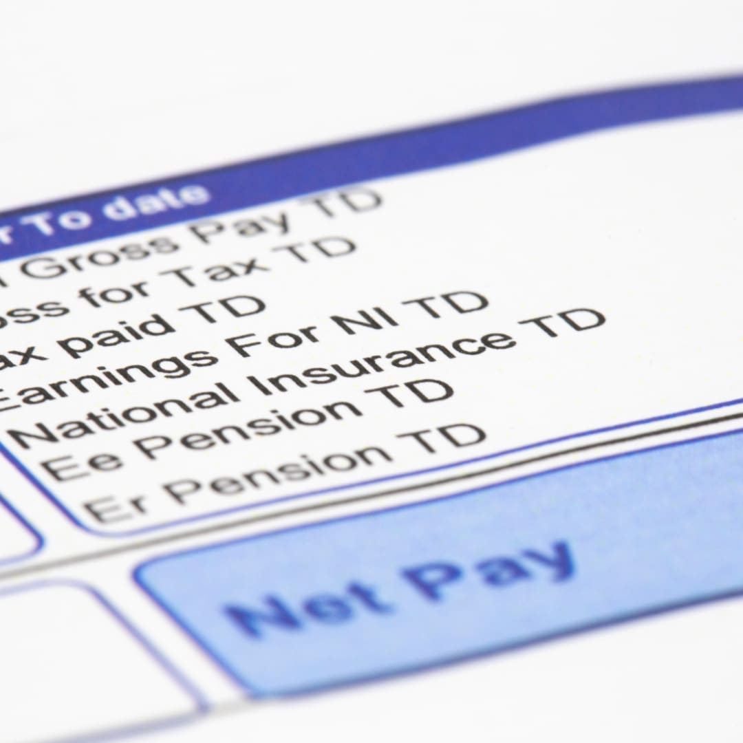 A payslip showing heading for the year to date figures for gross pay, tax, national insurance and pension contributions.
