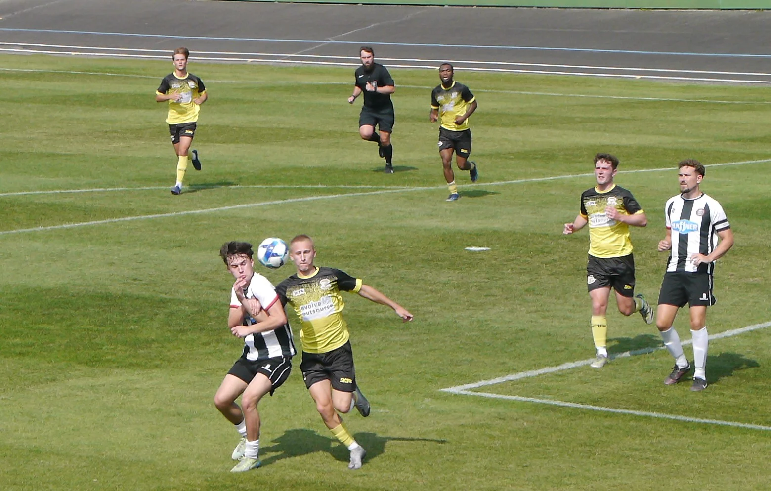 Harry Harper celebrates scoring Alleynians’ second goal after rounding the Studley keeper following a miskick.