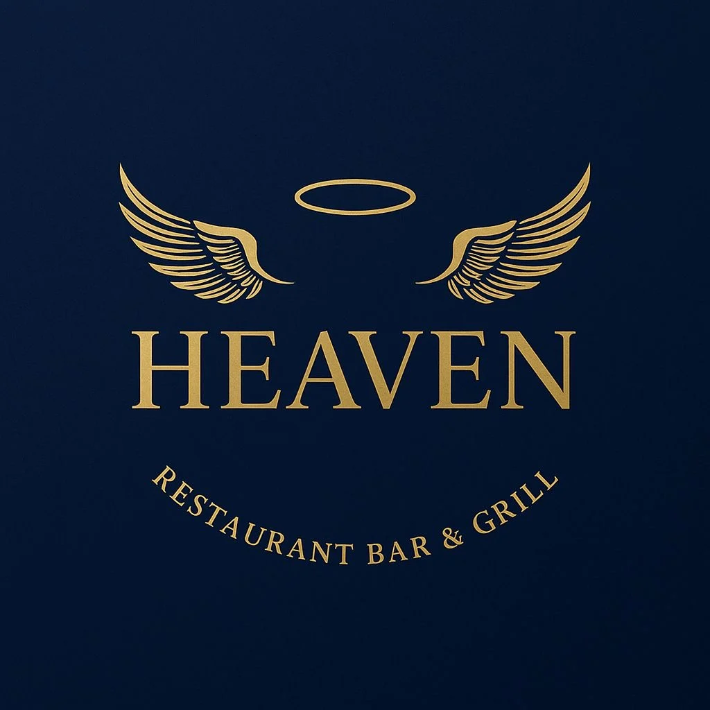 Gold winged logo with halo for Heaven Restaurant Bar & Grill in Stone.