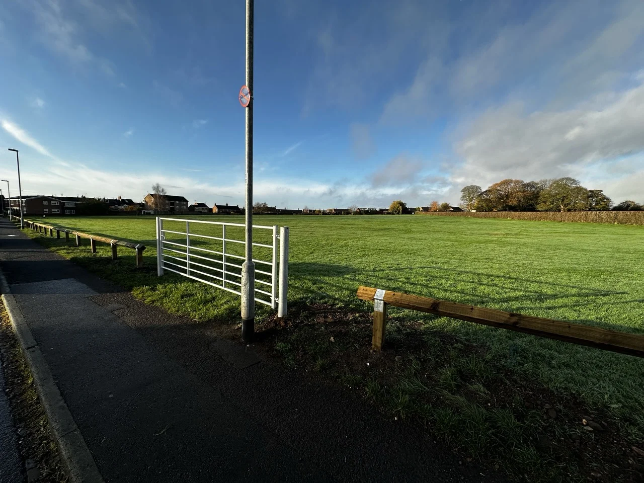 New fencing and gate on the field opposite Christ Church Academy, Stone, following repeated unauthorised caravan camps.