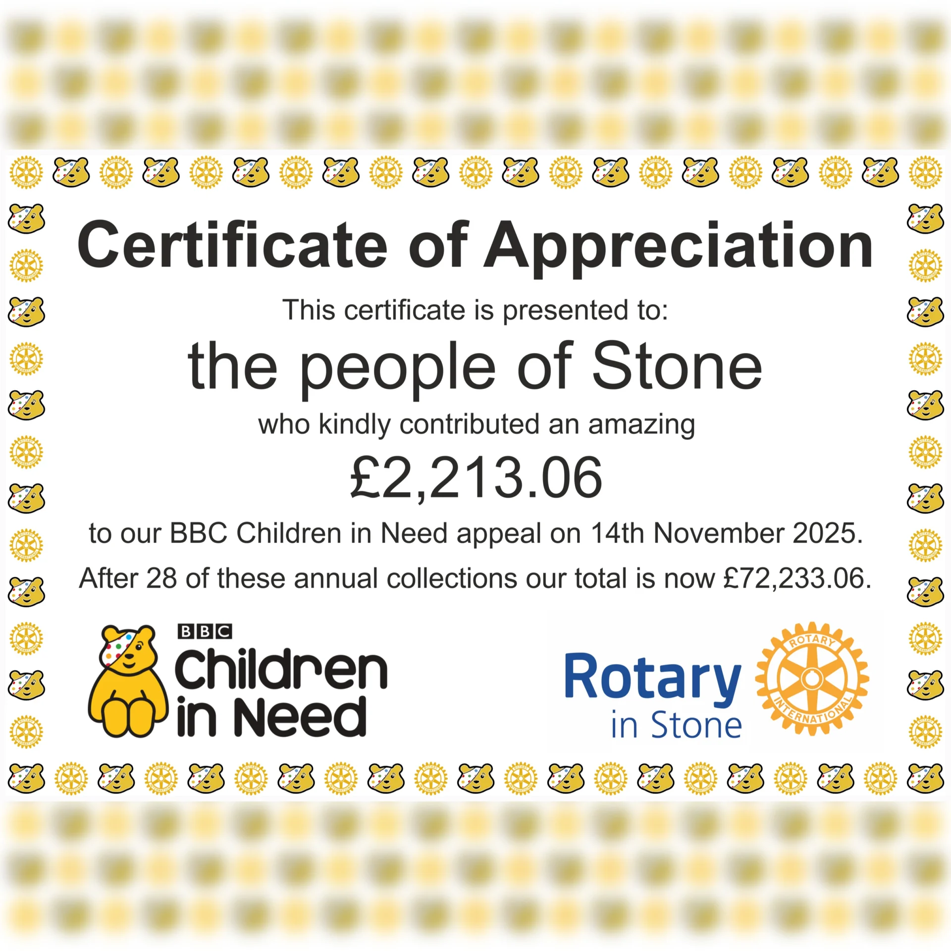 Stone Rotary Club Children in Need Collection