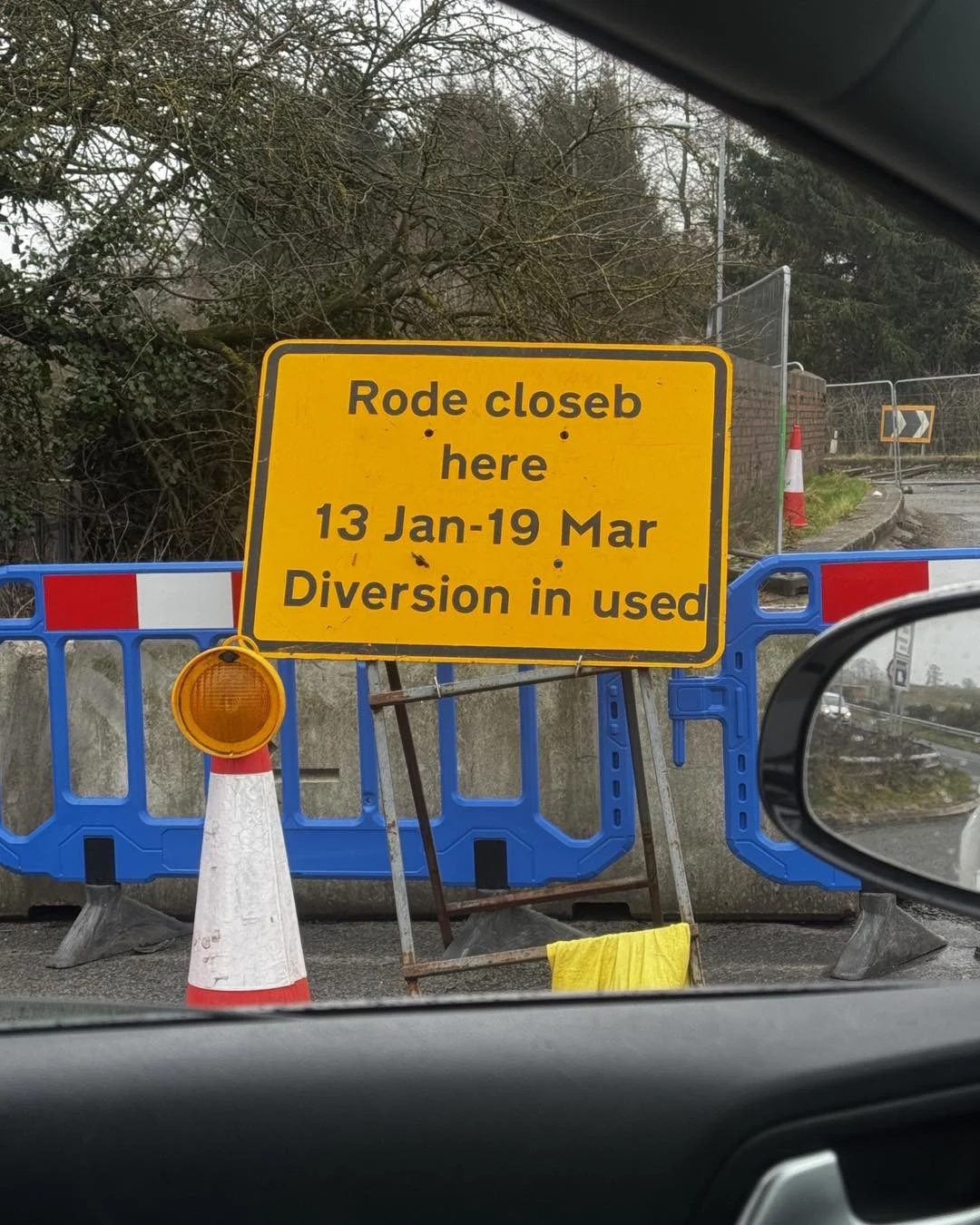 Eccleshall Road Closure doctored sign