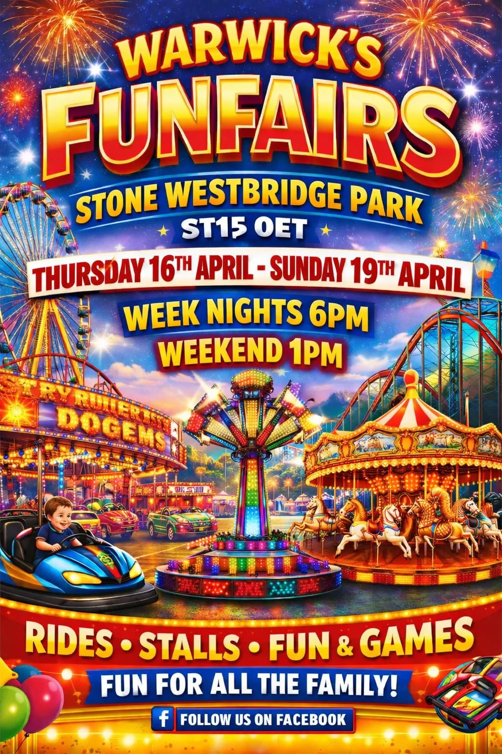 Warwicks funfair poster April 2026