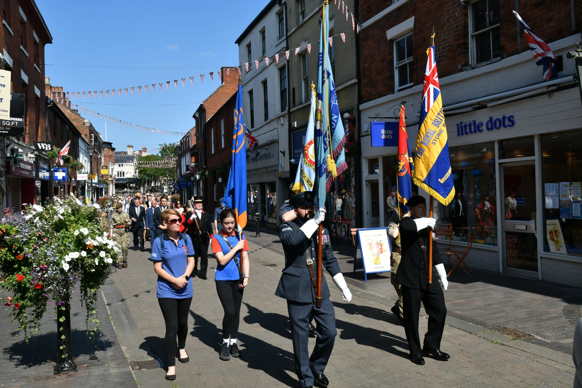 Standard bearers and community groups parade along Stone High Street during a previous Civic Sunday.