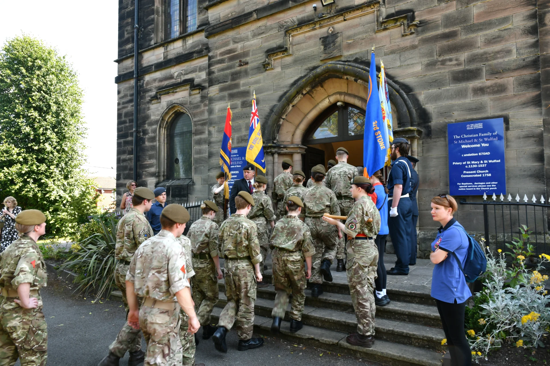 Cadets and standard bearers enter St Michael and St Wulfad’s Church in Stone during a previous Civic Sunday service.