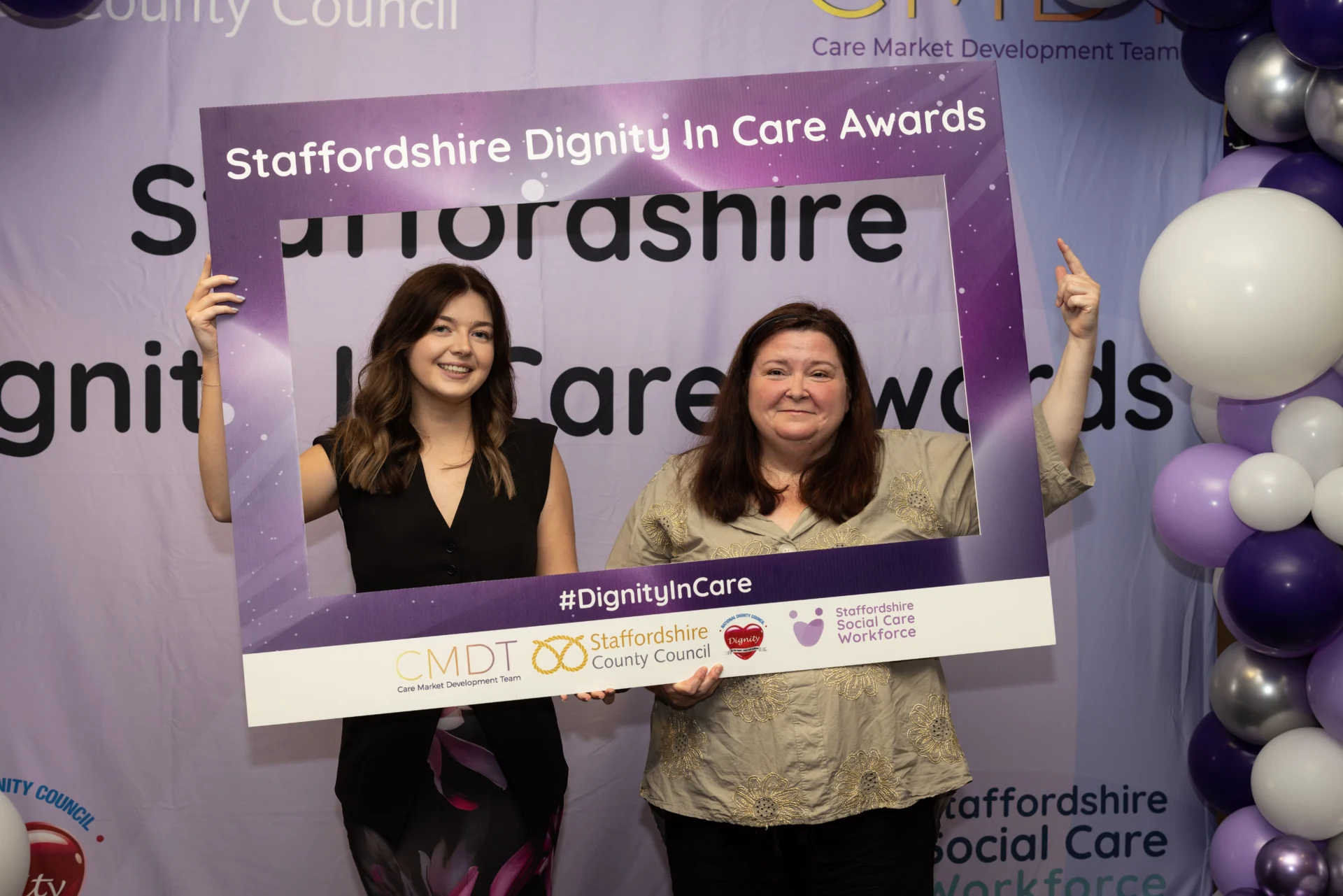 A Staffordshire County Council Dignity in Care Awards graphic encouraging residents to nominate outstanding carers.