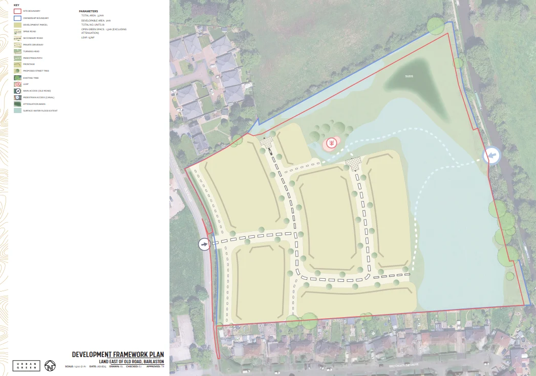 A development framework plan for the proposed new homes on land east of Old Road, Barlaston, submitted as part of the planning application to Stafford Borough Council